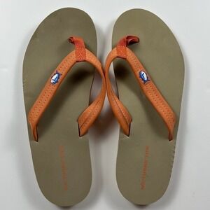Southern Tide Flipjack Flip Flops Size 9 Orange Khaki Boat Sole Summer Sandals